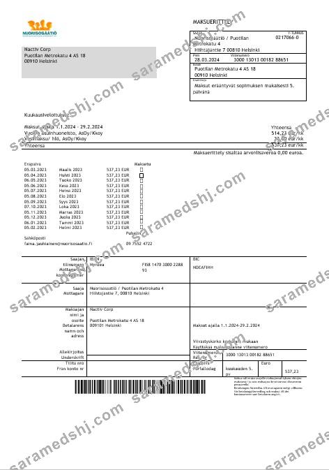 Finland Nuorisosäätiö Youth Foundation business bill template in Word formats1